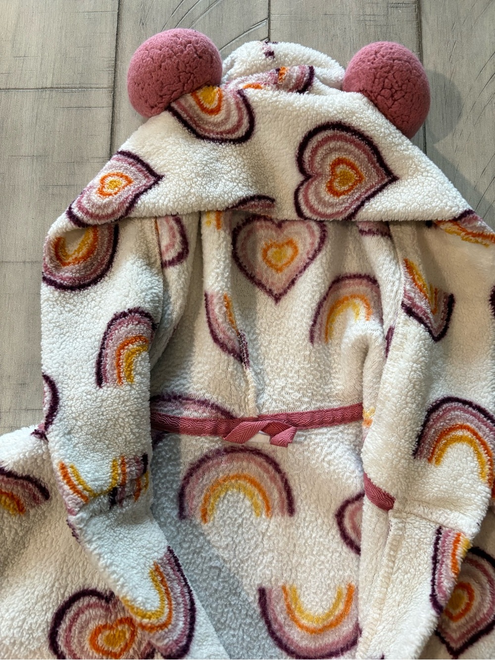 PETIT LEM SLEEP Designer Girls Cozy Rainbow Hooded Robe In Size 6 - Picture 2 of 8